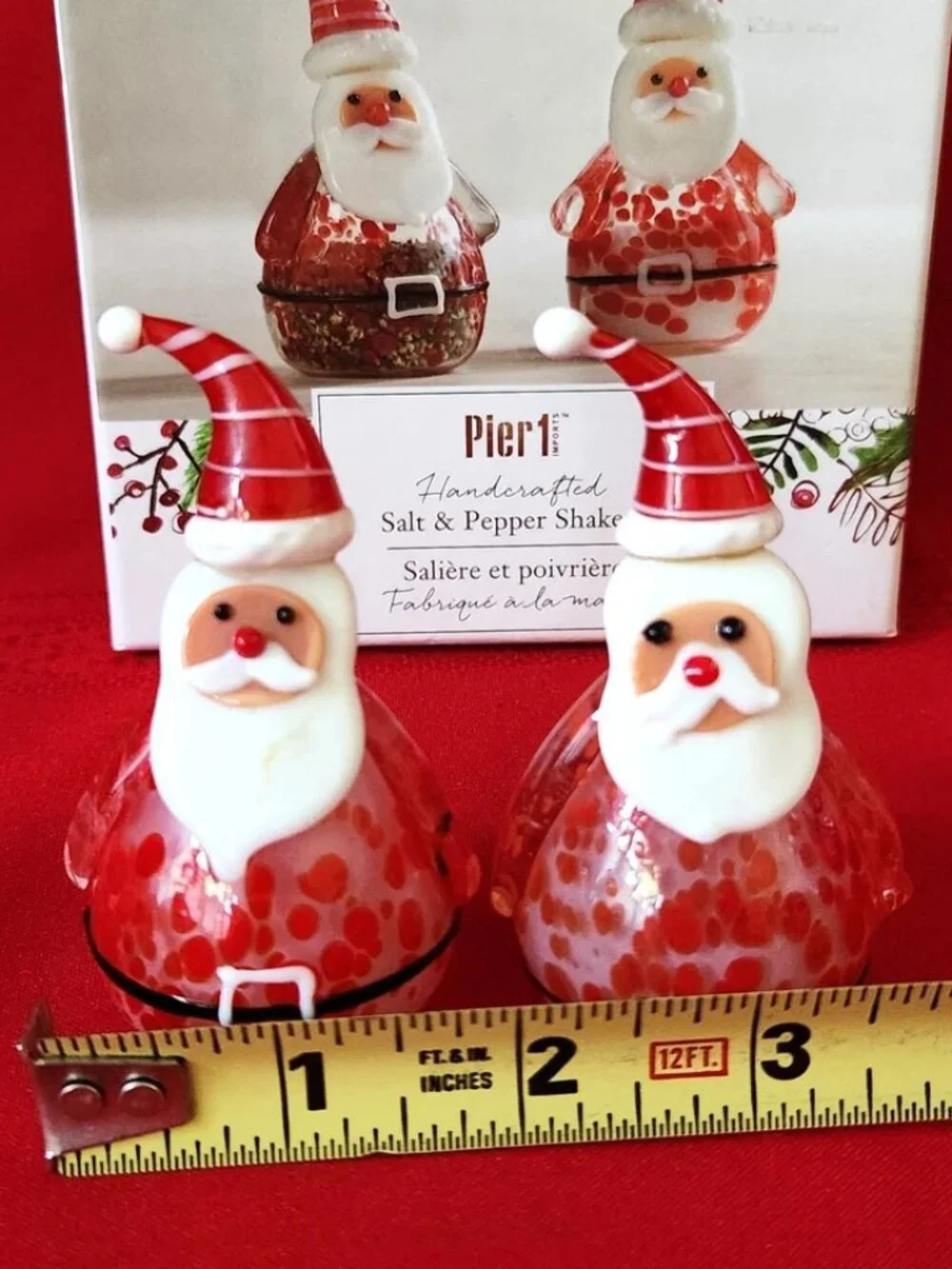 Pier 1 Imports Hand Blown Glass Santa Claus Christmas Salt/Pepper Shakers NIB